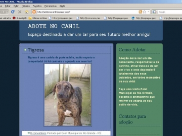 Site conta com fotos e informa��es sobre os animais que est�o dispon�veis para ado��o